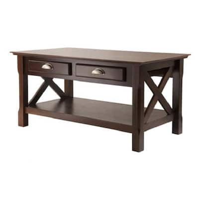 37" cappuccino brown xola wooden coffee table