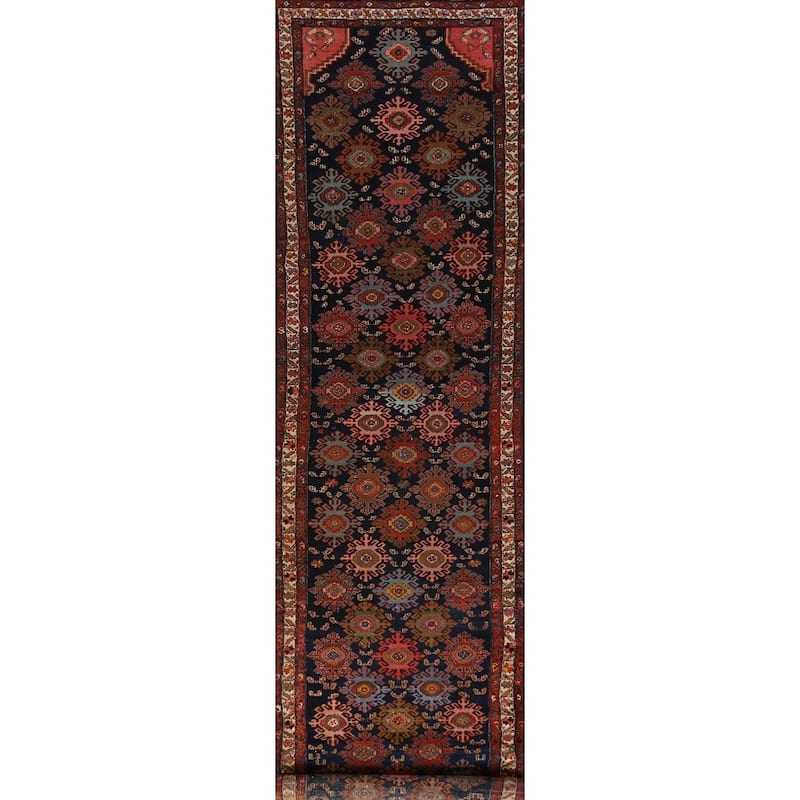 Malayer Minakhani Persian Vintage Runner Rug Handmade Wool Carpet - 3'4" x 16'7"