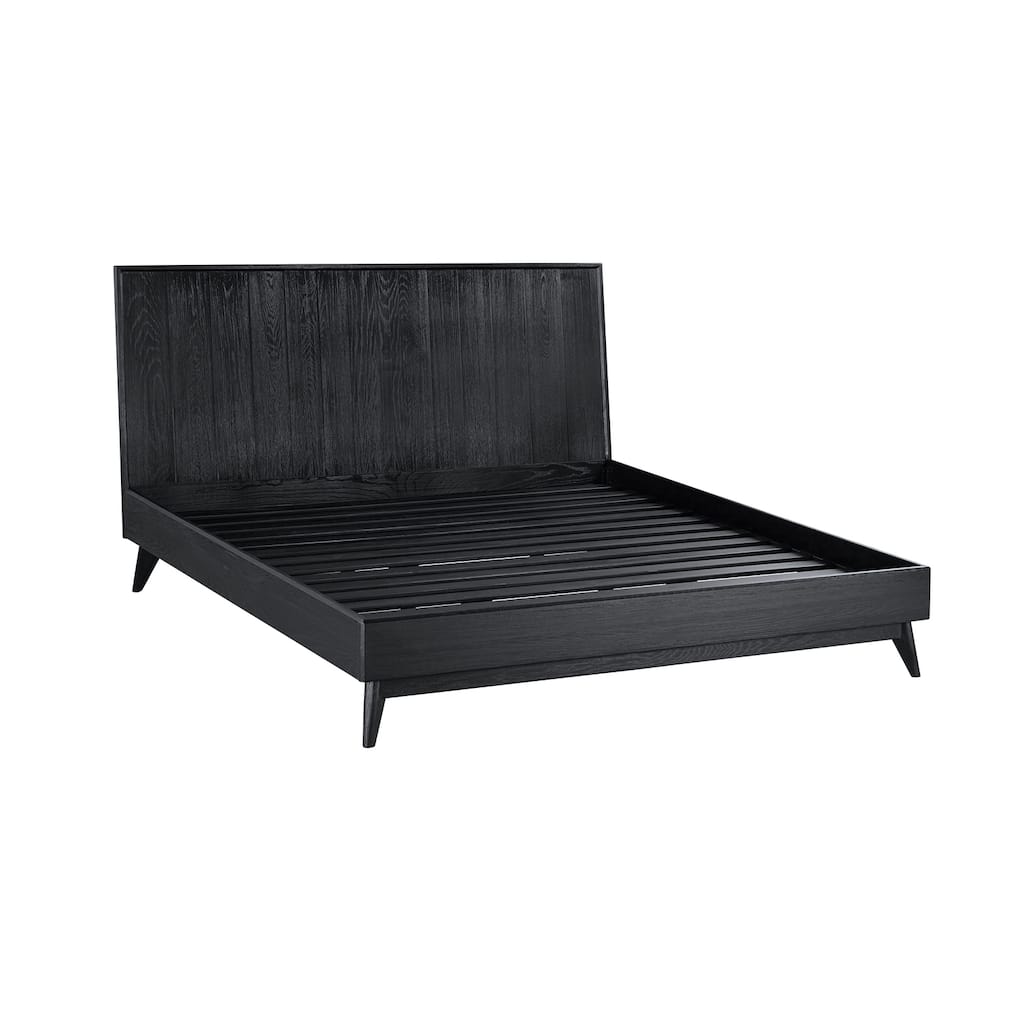 King Platform Bed Frame - Black Brushed Oak Wood - Modern Bedroom Furniture