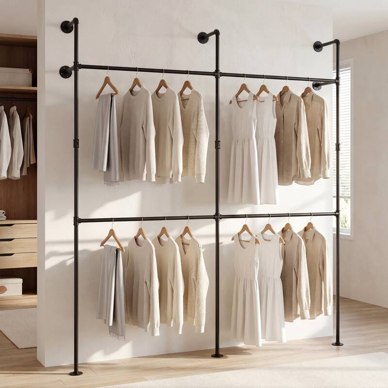 Gymax Industrial Pipe Clothing Rack Wall Mounted Heavy-Duty Metal