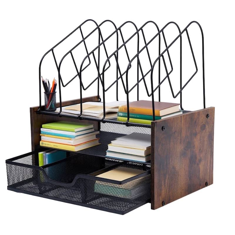 Desktop Organizer Desk Accessories With File Letter Holder And Drawer