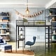 preview thumbnail 2 of 14, Full Size Metal Loft Bed with 2 Shelves and one Desk,Space-Saving Design Sturdy Metal Loft Bed,Black