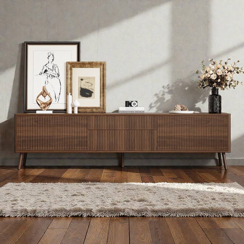 70" Fluted TV Stand for TVs Up to 80", Modern Entertainment Center with Storage Drawers, Cable Management & Soft-Close Hinges