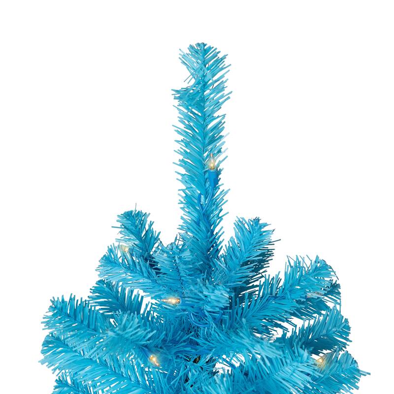 Pre-Lit Medium Pine Artificial Christmas Tree - 6' - Sky Blue - Clear Lights - 6 Foot