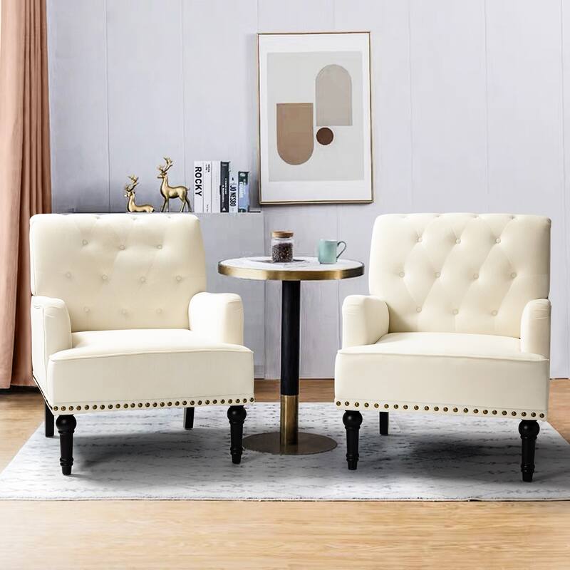Geltrude Transitional Upholstered Club Chair with Tufted Back Set of 2 by HULALA HOME