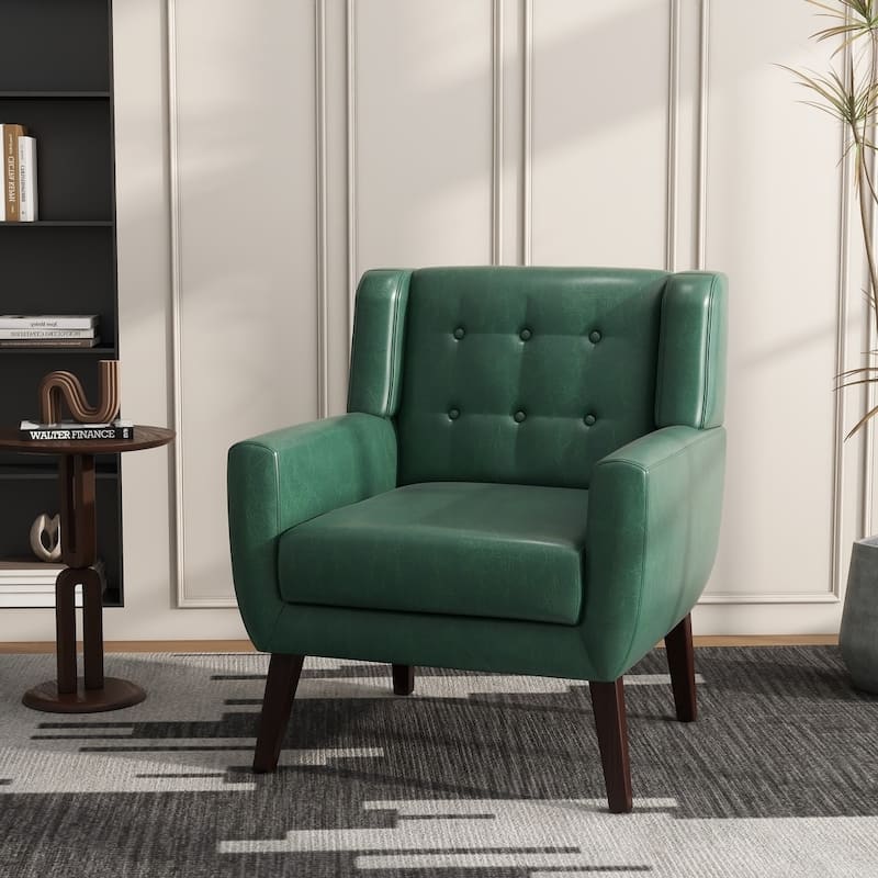 UIXE Faux Leather Accent Armchair, Upholstered Accent Chairs For Bedroom