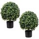 2pcs Artificial Boxwood Topiary Ball Tree Uv Resistant Potted Plants 