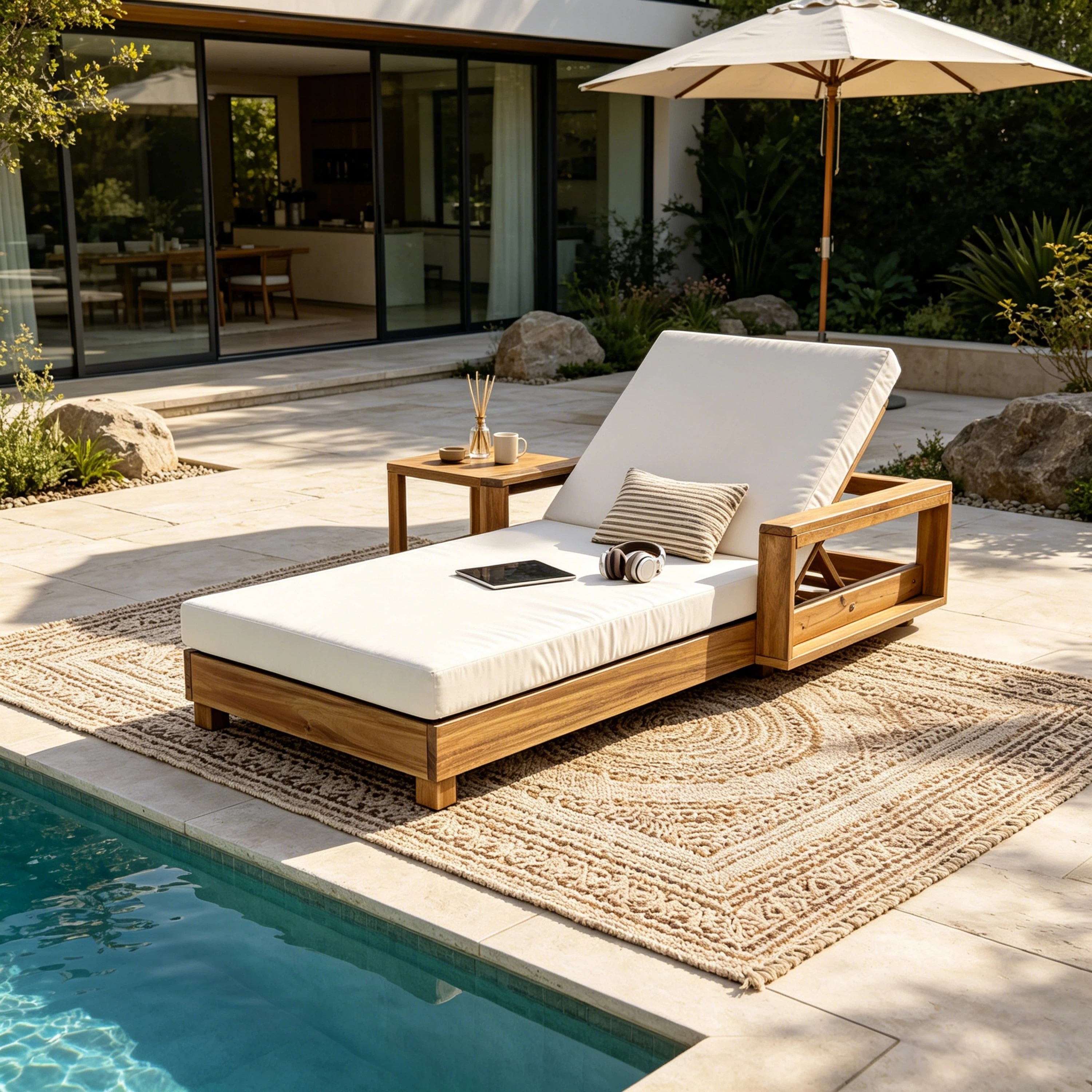 Christopher Knight Home - Outdoor Adjustable Acacia Wood Chaise Lounge with 4" Water Resistant Cushion and Reclining Backrest