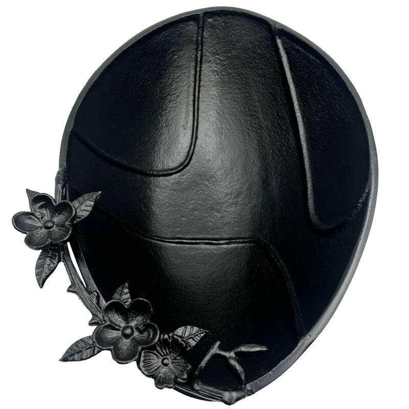 15 Inch Wide Decorative Handmade Aluminum Oval Bowl with Flower in Black - 15 x 10 x 6 in