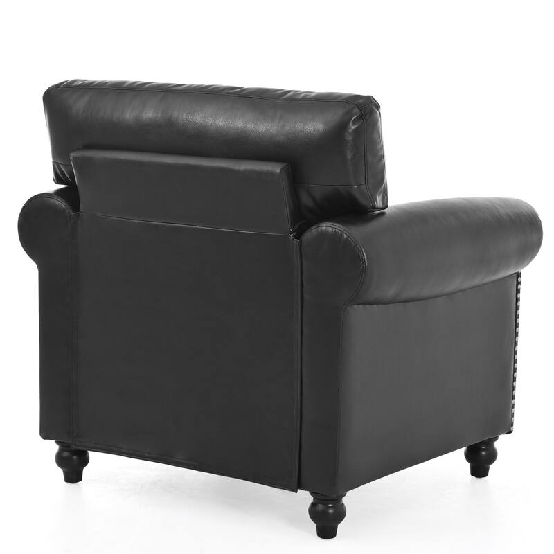 Black PU Modern 37.4" Upholstered Accent Chair with Solid Wood Frame and Nailheads for Living Room