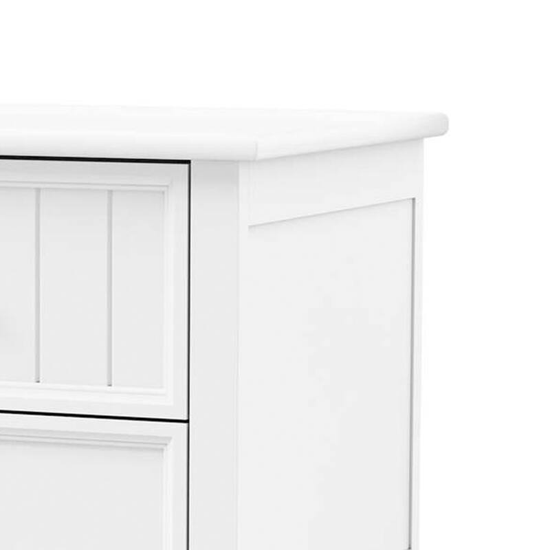 Toli Nightstand 2 Drawers w Round Knobs, White Solid Hardwood, 24 Inch