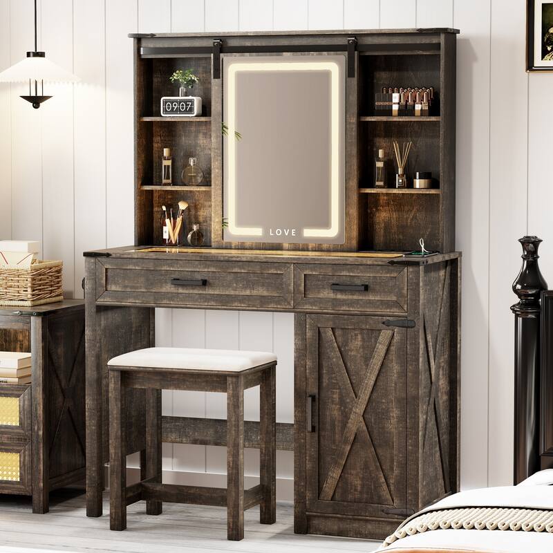 Makeup Vanity With Led Light and Outlets