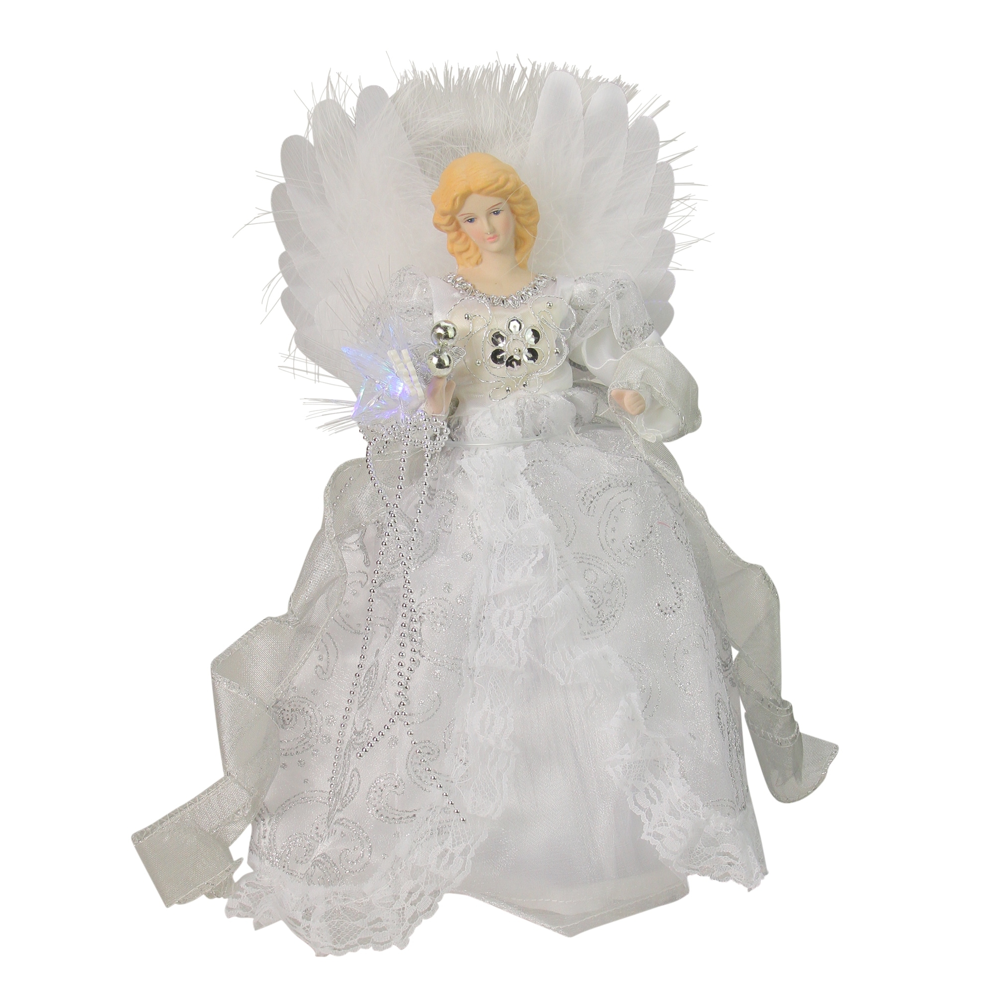 12" Elegant White Silver LED Angel Christmas Tree Topper - Overstock -