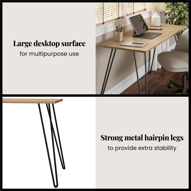 Writing Desk with Hairpin Legs Engineered Wood Top Minimalist Industrial Design