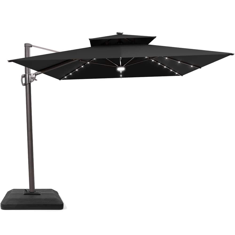 9 x11 FT Patio LED Lighted Cantilever Umbrella with Weighted Base