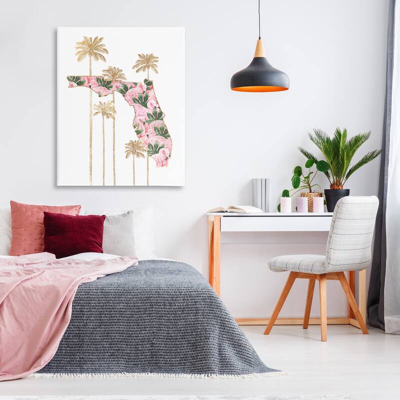 Stupell Flamingo Print Florida State with Palm Trees Canvas Wall Art - Multi-Color