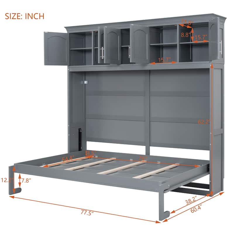 Full Size Murphy Bed Wall Bed with Top Cabinets
