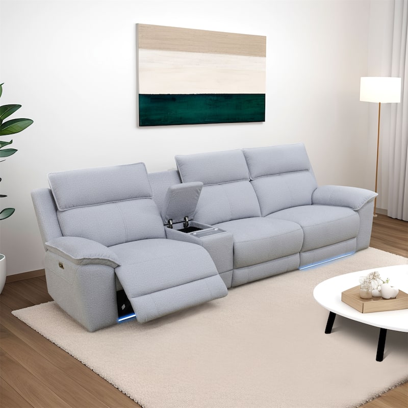 Grey White Lambswool 4-Piece Living Room Recliner Sofa Set