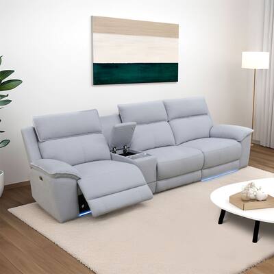 Grey White Lambswool 4-Piece Living Room Recliner Sofa Set