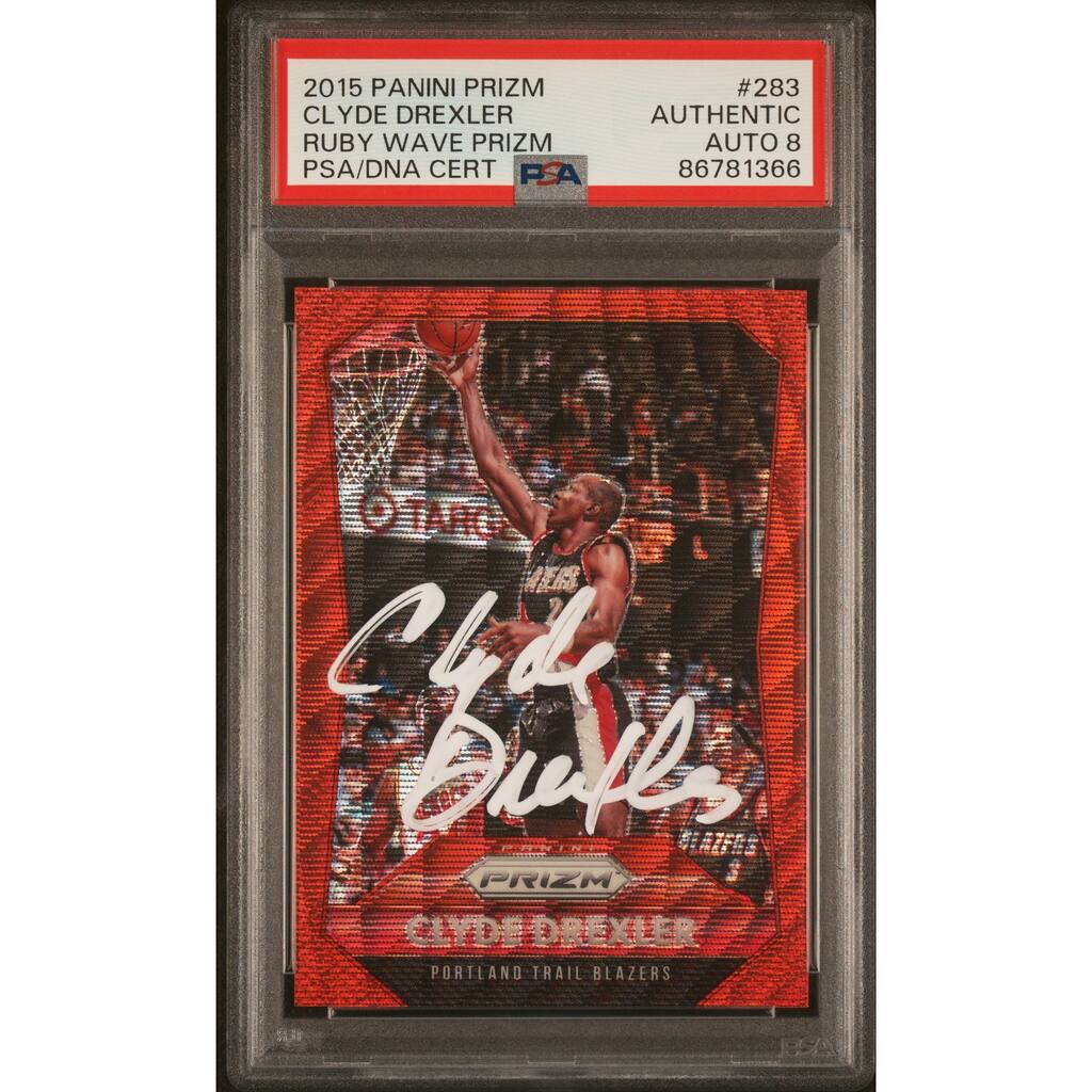 Clyde Drexler 2015 Panini Prizm Ruby Wave Red Card #283 Auto PSA 8 213/350 - 8'6" x 11'6"
