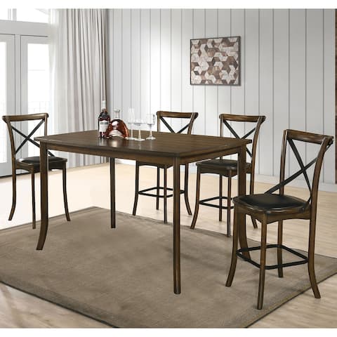 Furniture of America Dola Traditional Oak 5-piece Counter Dining Set