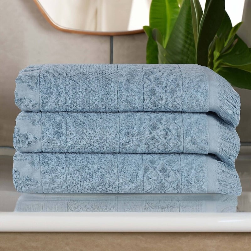 Superior Rolla Cotton Geometric Jacquard Plush Soft Bath Towel Set of 3