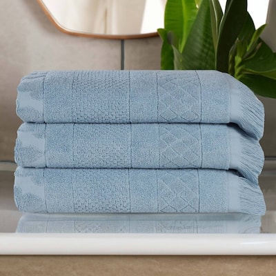 Superior Rolla Cotton Geometric Jacquard Plush Soft Bath Towel Set of 3