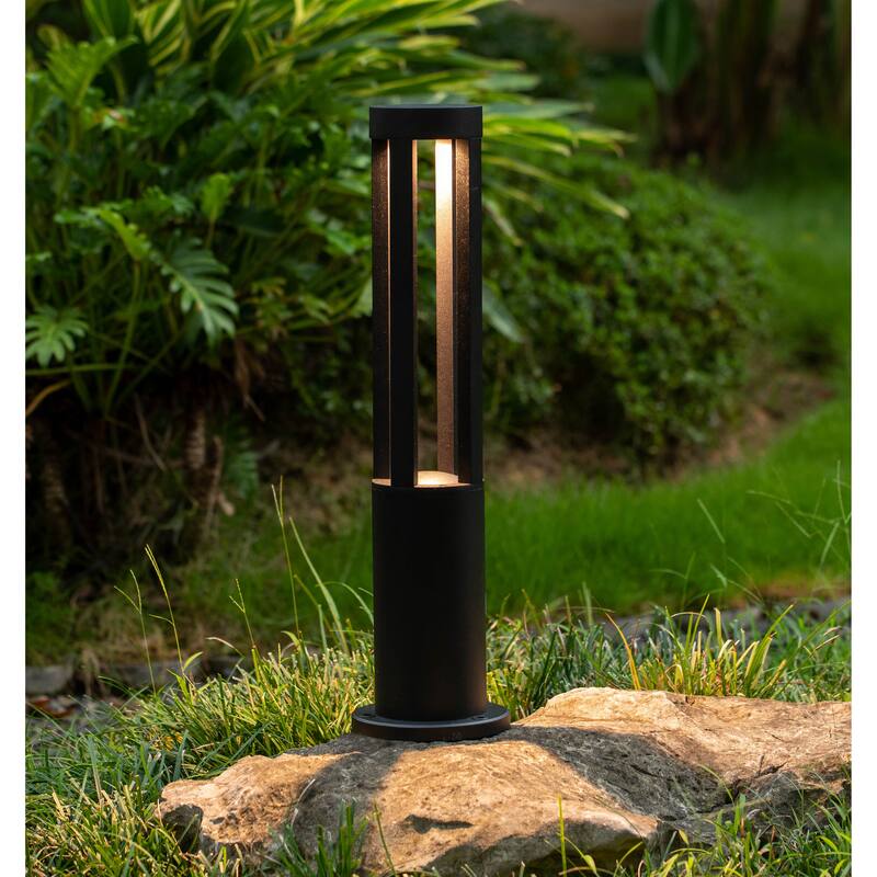 Round Black LED Garden Aluminum Light, Decorative Outdoor Bollard Light for Garden, Pathway, and Driveway