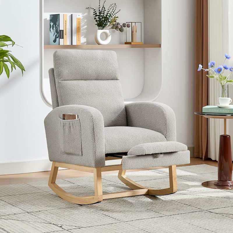 Rocking Chair with Footrest for Nursery, Modern PU Upholstered Glider Accent Armchair with High Backrest