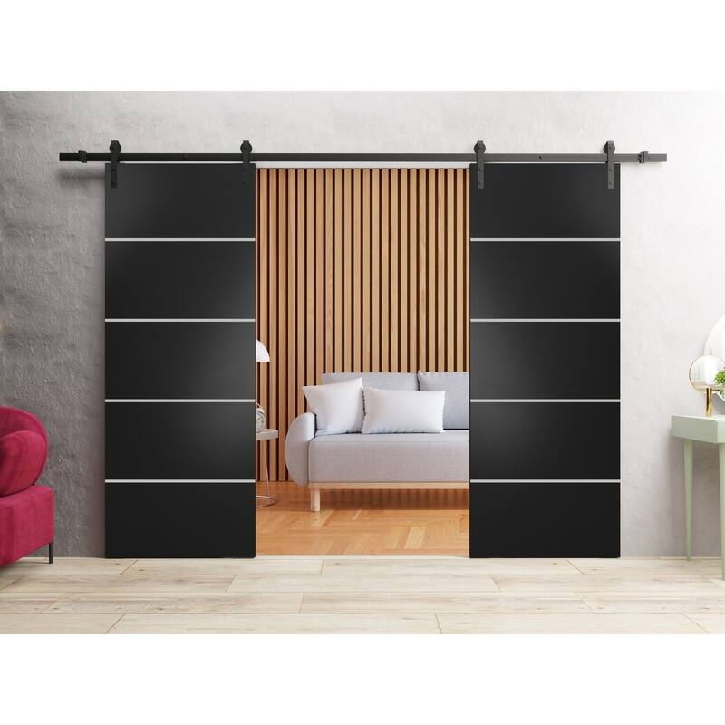 Sturdy Double Barn Door 36 x 80 with Planum 0210 Matte Black with 13FT