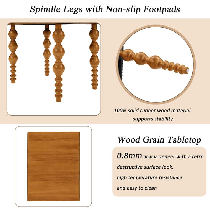 Solid Wood Table Sets of 3 with Coffee Table and 2 End Tables, Vintage Tables with Storage Drawers and Unique Gourd-Shaped Legs