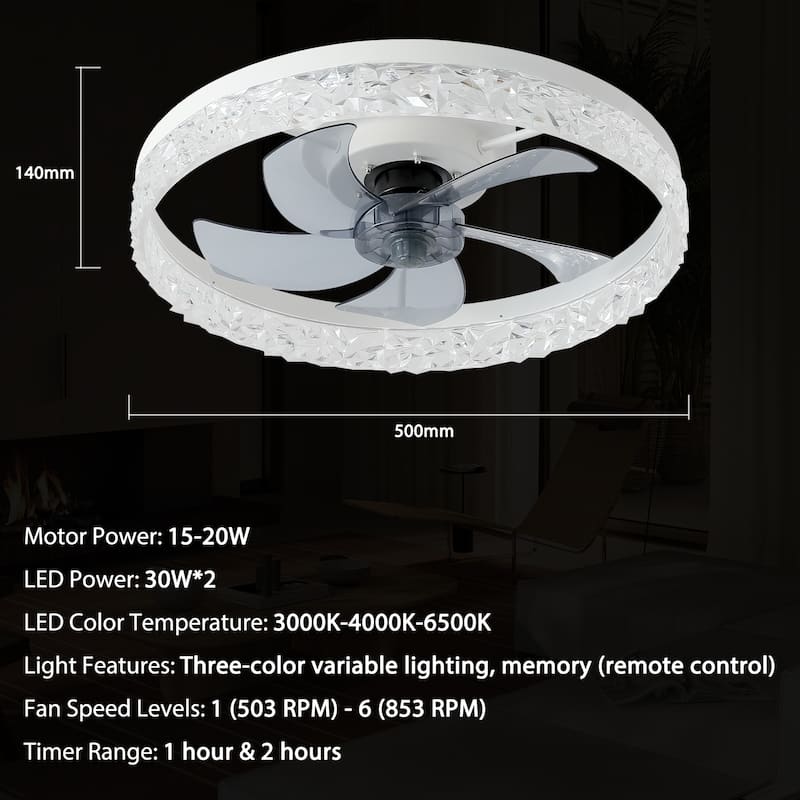 KAYLA 20.86'' Modern Flush Mount Ceiling Fans, Low Profile Ceiling Fan with Lights, Dimmable, APP Control, 6-Speed - N/A