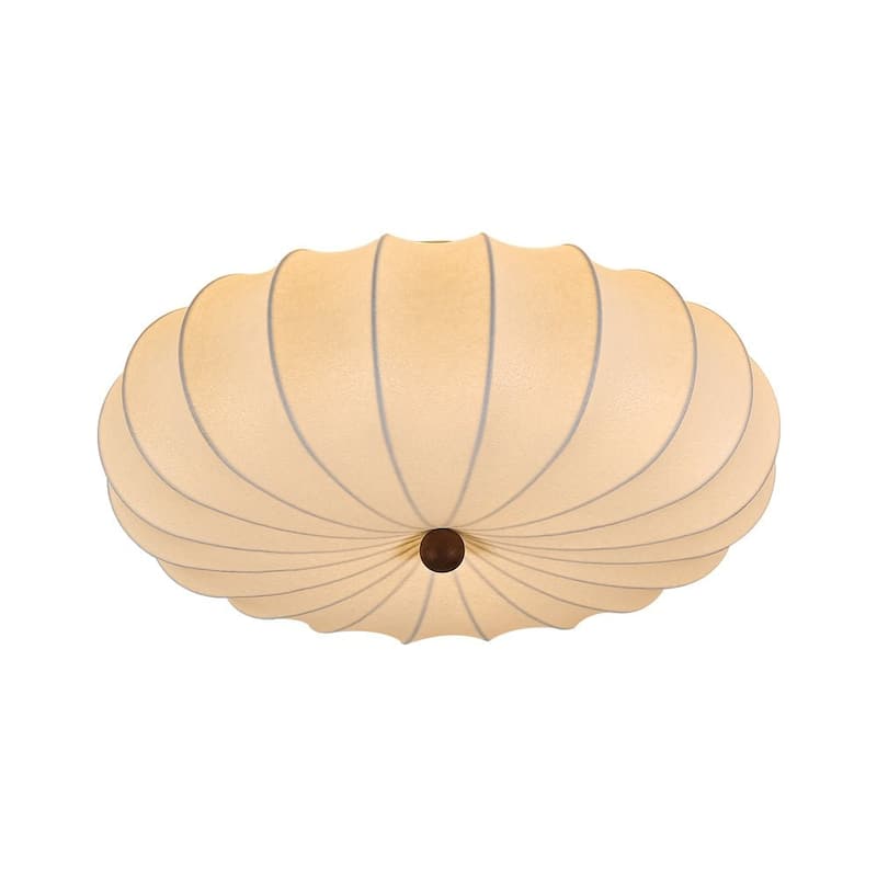 Vintage Pleated Lantern White Silk Single Flush Mount Ambient Light - 23.6 Inches