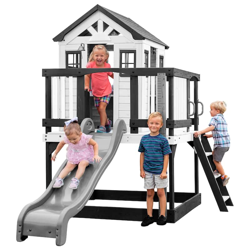 Backyard Discovery Sweetwater Heights White Wooden Playhouse w/ Slide - 6'3" x 10'0" - White - 6'3" x 10'0" - Kids