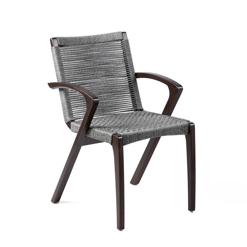 Brielle Gray or Charcoal Rope and Eucalyptus Wood Indoor/Outdoor Patio Dining Chairs - Set of 2