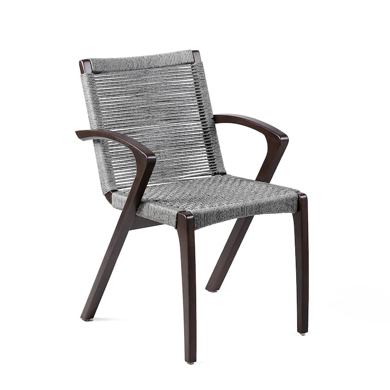 Solid Eucalyptus Wood and Rope Outdoor Patio 5 Piece Round Dining Set with Arm Chairs