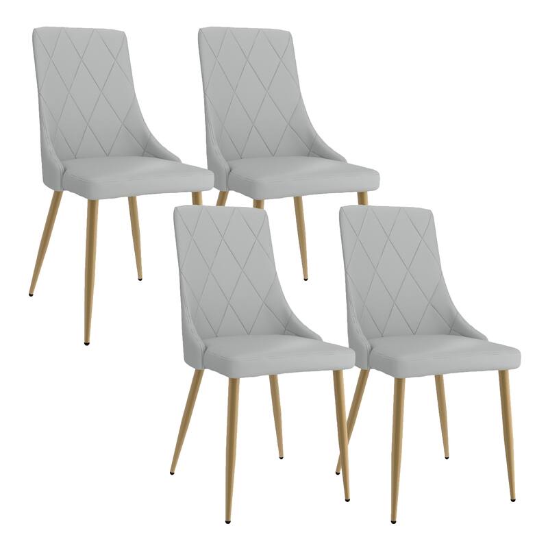 Contemporary Faux Leather and Metal Dining Chair, Set of 4 - Black and Aged Gold