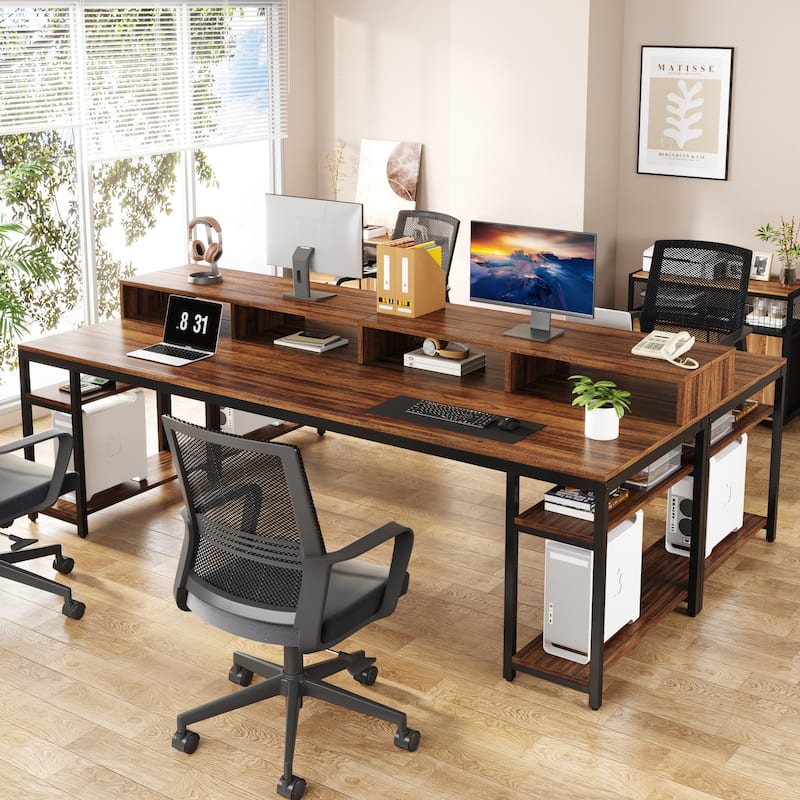 78.74"L Two Person Computer Desk with Monitor Stand