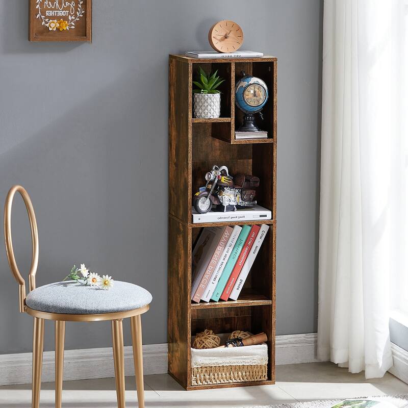 VECELO, (Set of 2) 4-Tier Five Open Cube Wooden Bookcase Organizer, Bookshelf, Book Storage