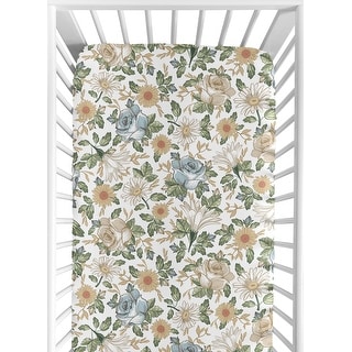 Vintage Floral Blue Yellow Fitted Crib Sheet Girl Green Gold Orange Taupe Beige White Shabby Chic Flower Boho Bohemian Farmhouse