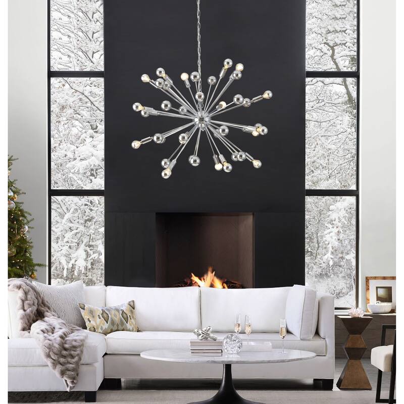 SAFAVIEH Lighting Shireen Starburst Sputnik 20-Light Chrome Chandelier - 31"x31"x22-94"