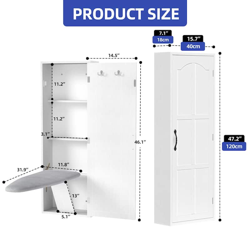 Moasis 47.2 Inch Wall Recessed Ironing Board Cabinet with 4 Storage Shelves