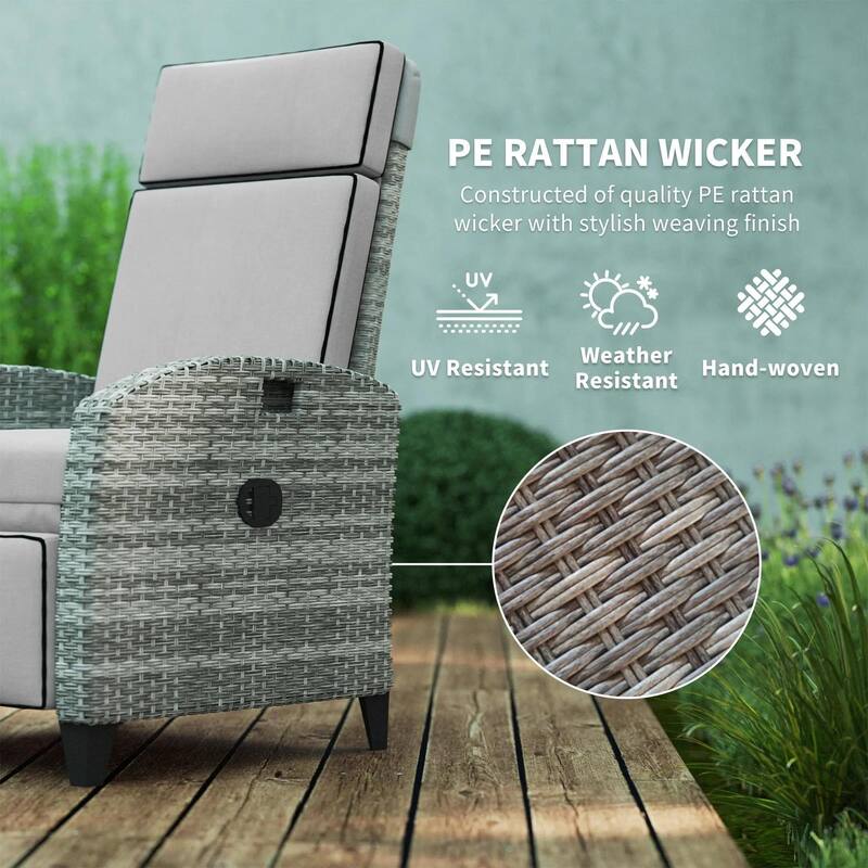 Outdoor Recliner with Cushions,Adjustable Footrest,Armrests,Tray Table
