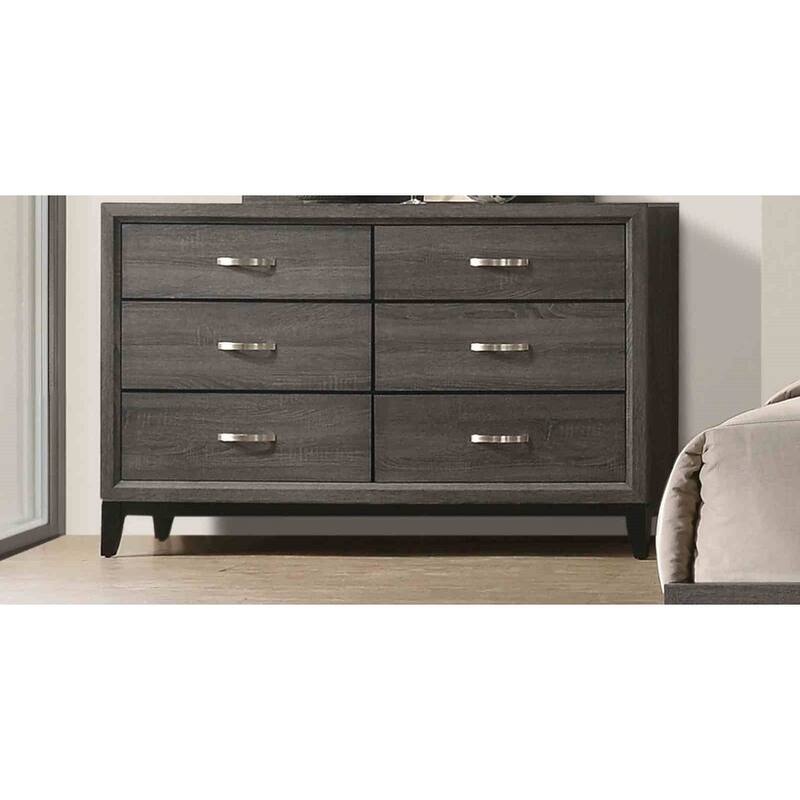 Contemporary Gray Finish 4pc Bedroom Furniture Set Panel Bed Dresser Mirror Nightstand