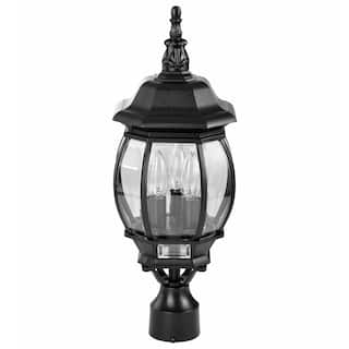 Central Park 3 Light Textured Black With Clear Beveled Panels Post Lantern