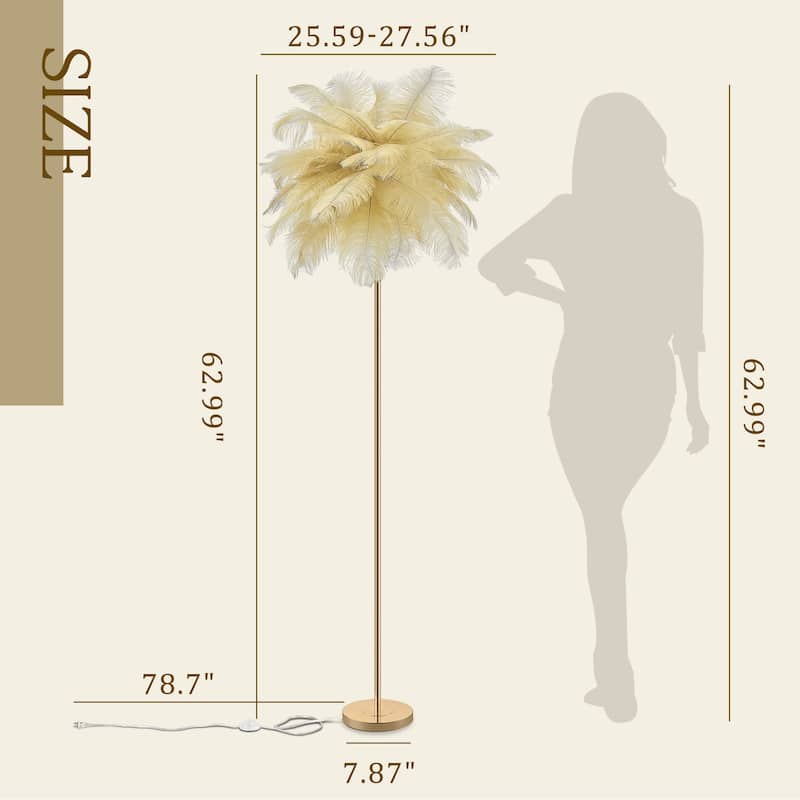 63 Inch Feather Tripod Floor Lamp With Bulbs