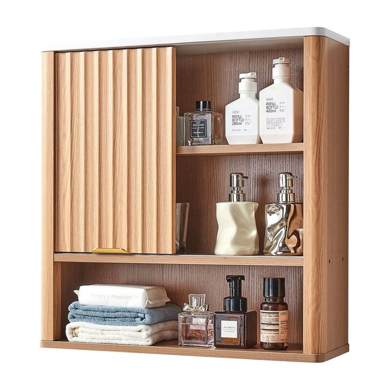 Natural MDF Wall Mounted Bathroom Cabinet with Adjustable Shelves and Doors for Small Space - 23” x 7” x 24”