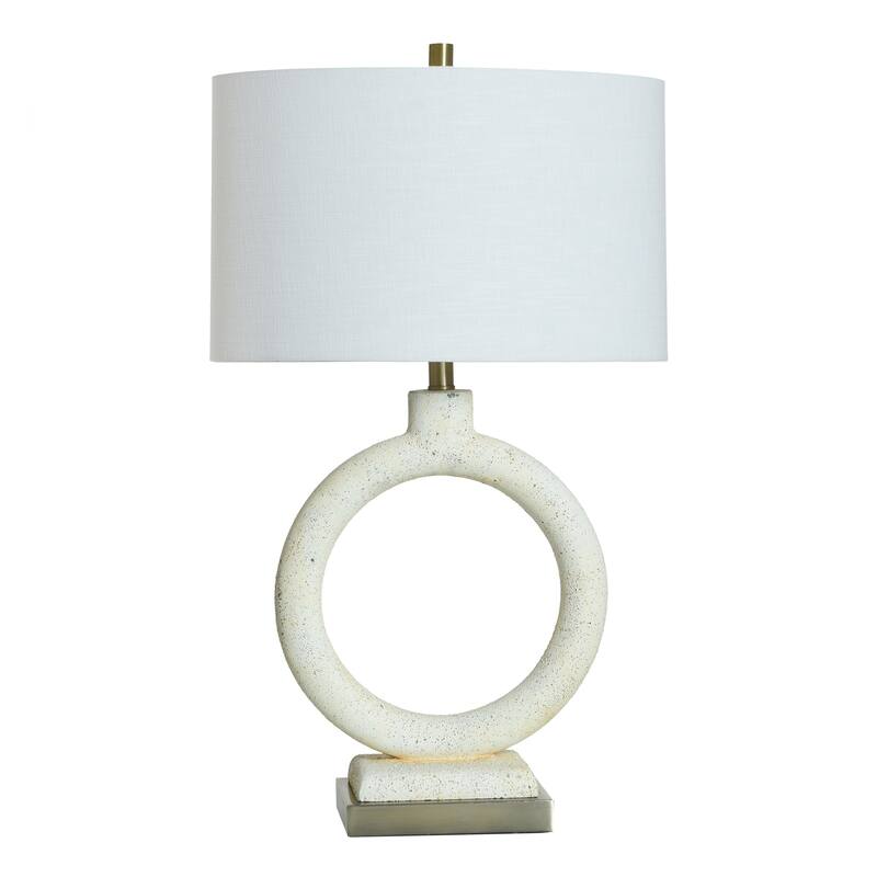 Speckled Cream Table Lamp - Textured and Brushed Brass Body - Off-White Shade - Speckled Cream, Brushed Brass, Off-White