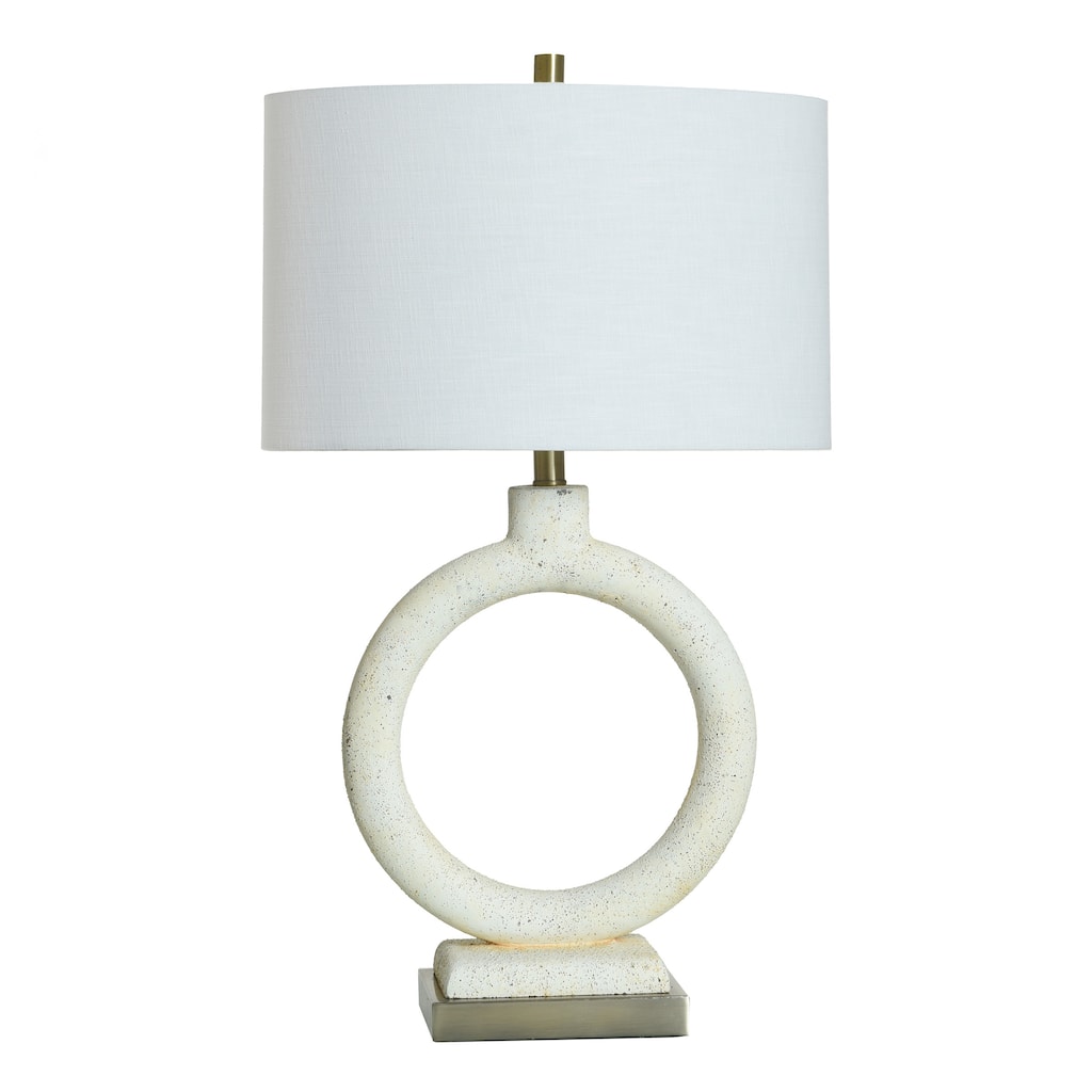 Speckled Cream Table Lamp - Textured and Brushed Brass Body - Off-White Shade