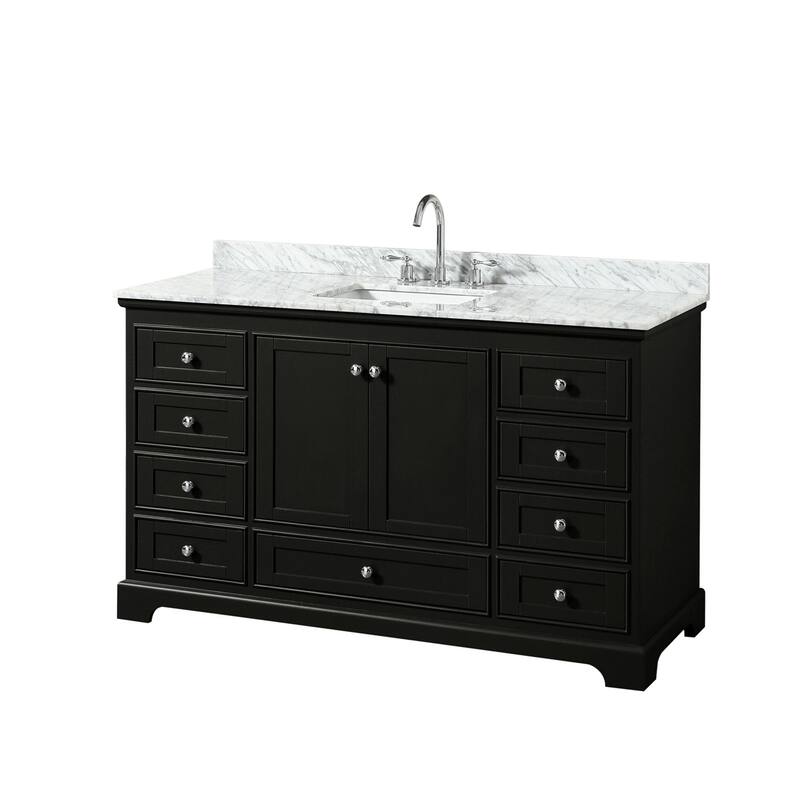 Wyndham Collection Deborah 60" Free Standing Single Vanity Set with - Dark Espresso / White Carrara Marble Top / - Espresso Finish